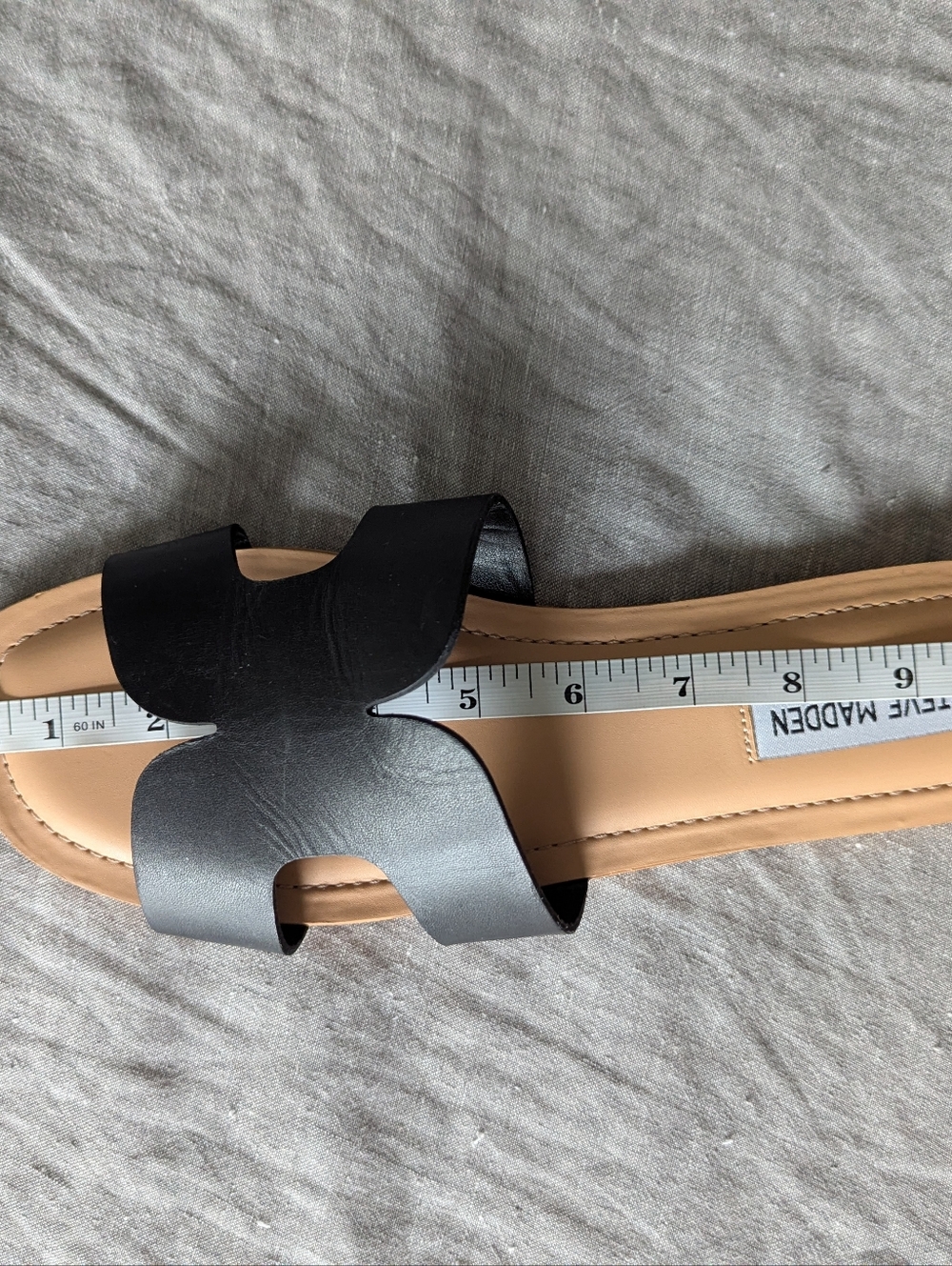 Steve Madden Zarnia Slide / Slip-on Leather Sandals in Black + Tan - Picture 9 of 10